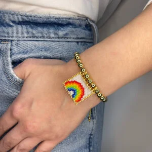 Adjustable rainbow bracelets white background