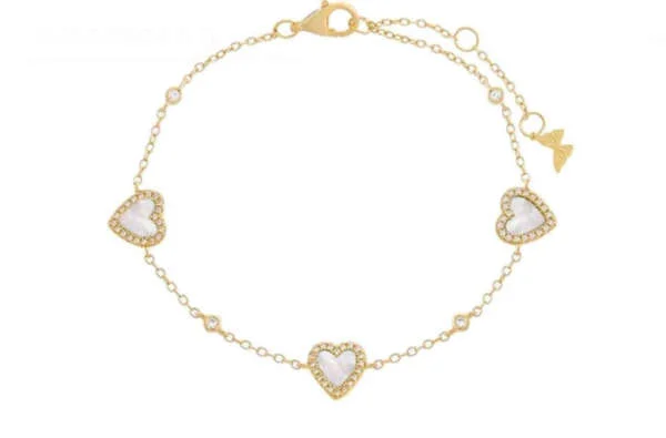 Trendy Bracelet - Chain and White Heart Charms